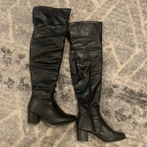 Over the Knee Black leather heeled boots